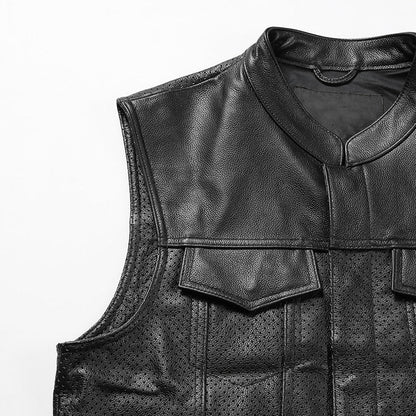 Multiple Pockets Mesh Leather Vest