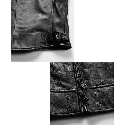 Striped Sew Double-Open Cowhide Leather Vest