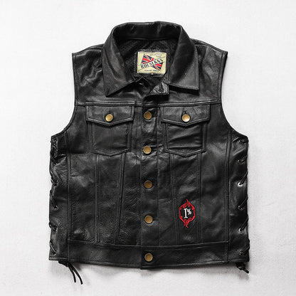 Flame Knight Cowhide Motorcycle Leather Vest