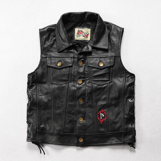 Flame Knight Cowhide Motorcycle Leather Vest