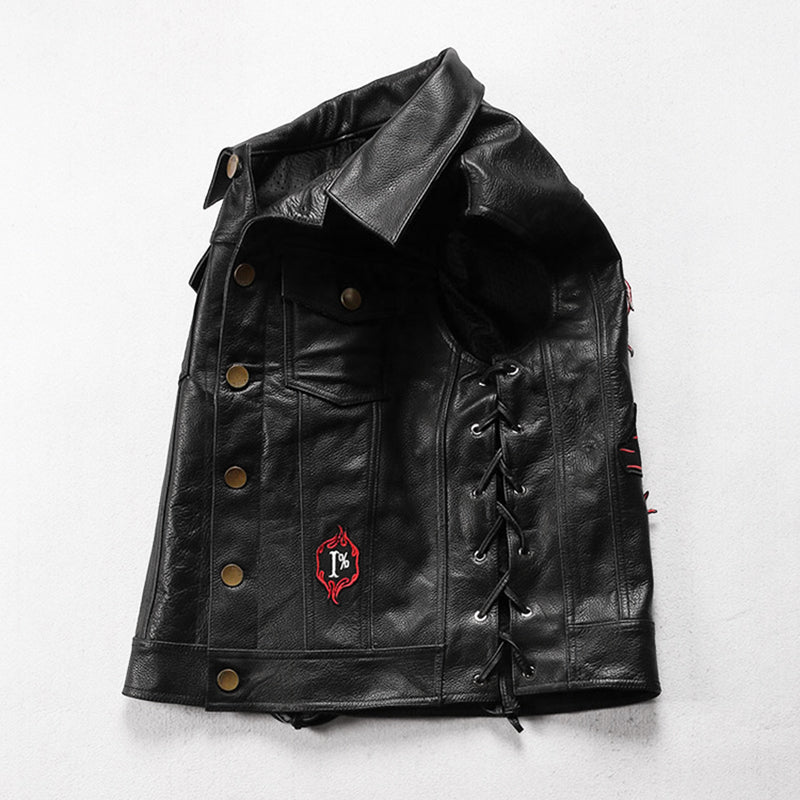 Flame Knight Cowhide Motorcycle Leather Vest