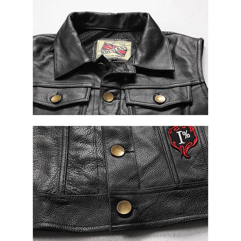 Flame Knight Cowhide Motorcycle Leather Vest