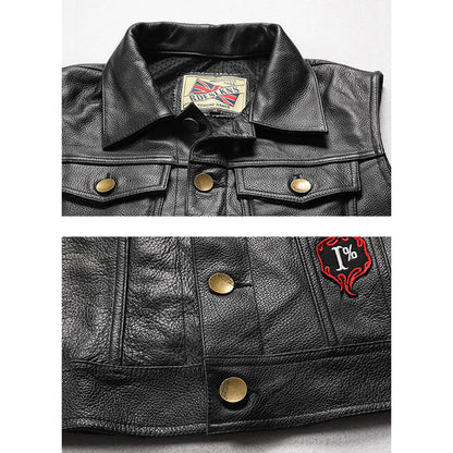 Flame Knight Cowhide Motorcycle Leather Vest
