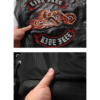 Flame Knight Cowhide Motorcycle Leather Vest