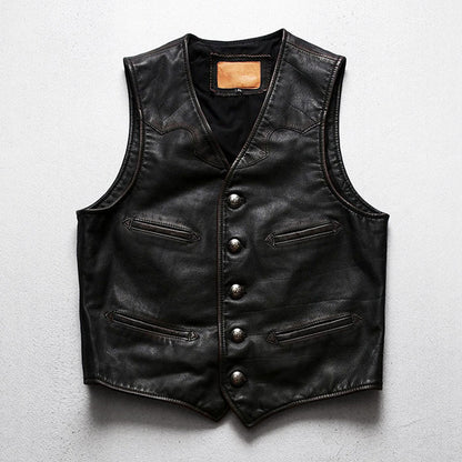 Amekaji Distressed Motorcycle Leather Vest