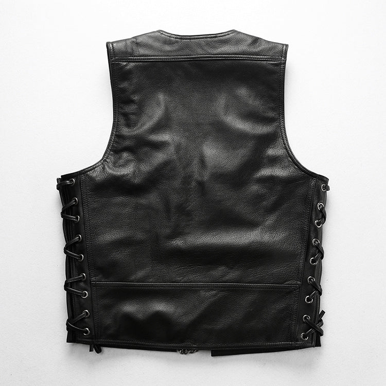 V-Neck Chain Genuine Leather Vest