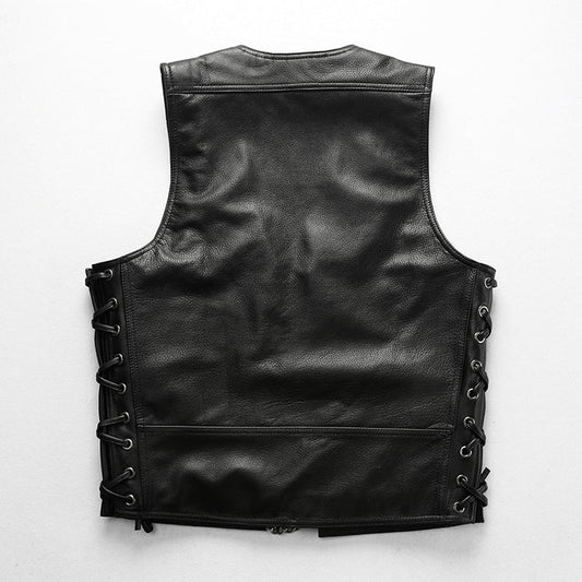 V-Neck Chain Genuine Leather Vest
