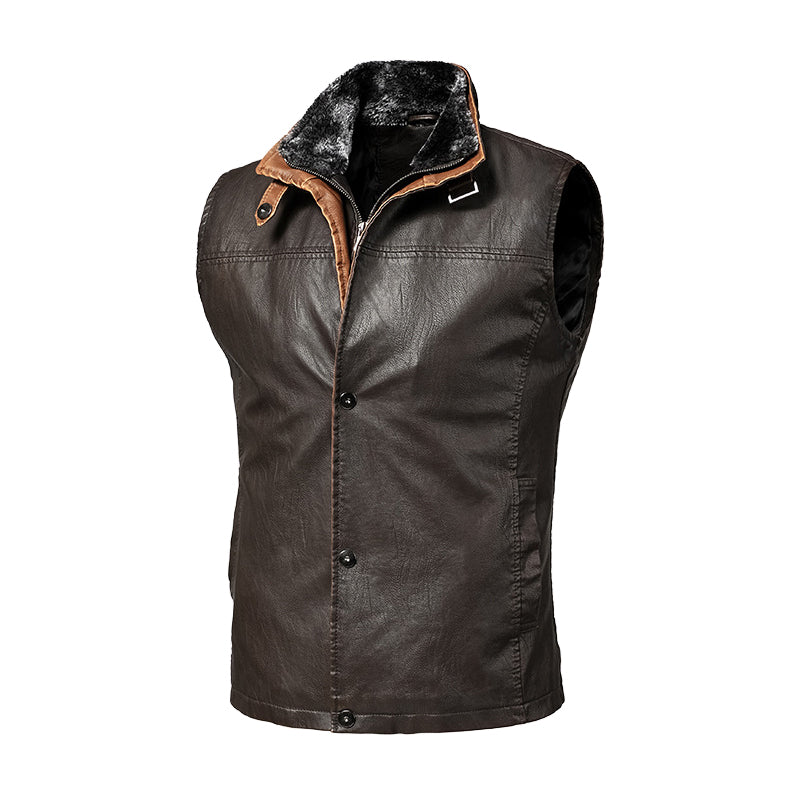 Men's Large Size Motorcycle Leather Vest  Retro Style