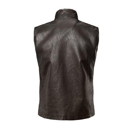 Men's Large Size Motorcycle Leather Vest  Retro Style
