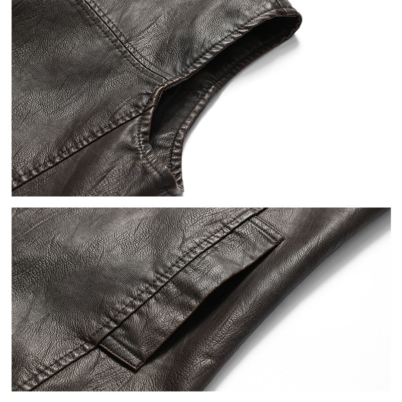 Men's Large Size Motorcycle Leather Vest  Retro Style