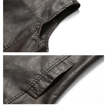Men's Large Size Motorcycle Leather Vest  Retro Style