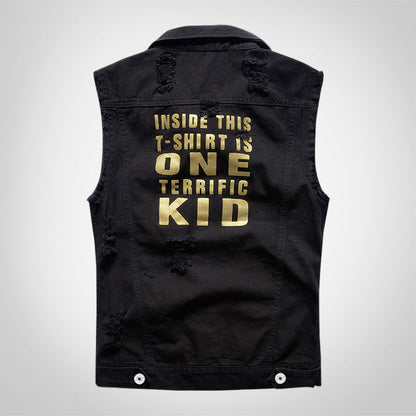 Terrific Letter Print Denim Vest