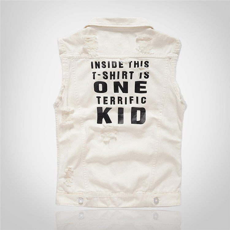 Terrific Letter Print Denim Vest