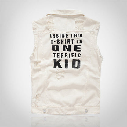 Terrific Letter Print Denim Vest