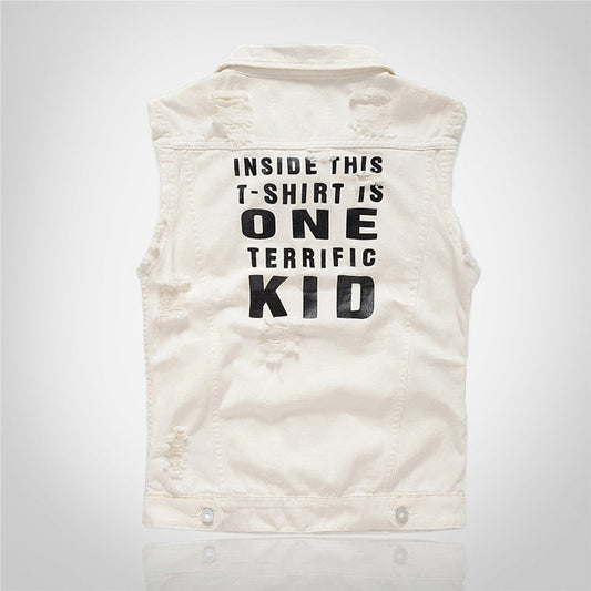 Terrific Letter Print Denim Vest