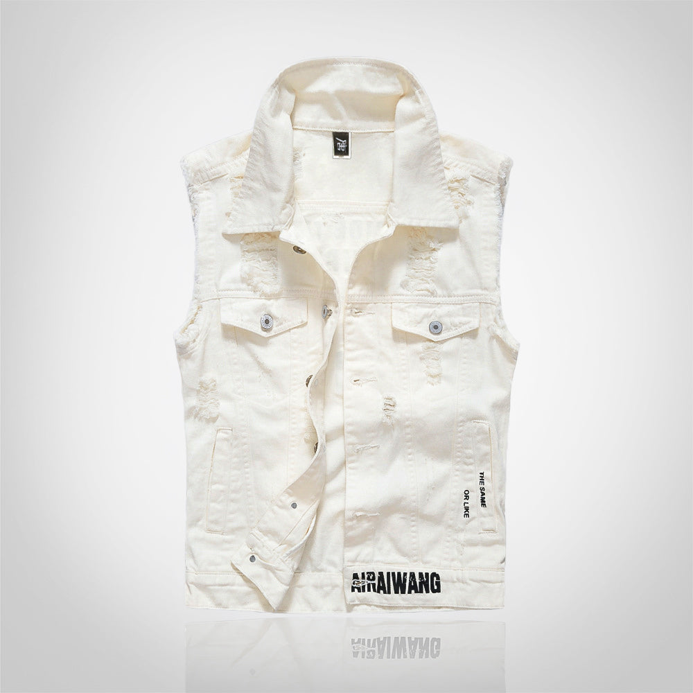Terrific Letter Print Denim Vest