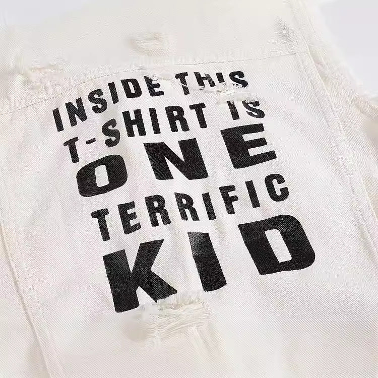 Terrific Letter Print Denim Vest