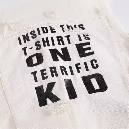 Terrific Letter Print Denim Vest