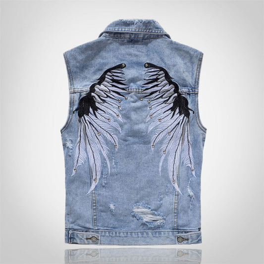 Wings Embroidered Rivet Denim Vest