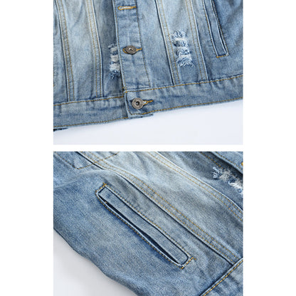 Printed Blue Ripped Denim Vest