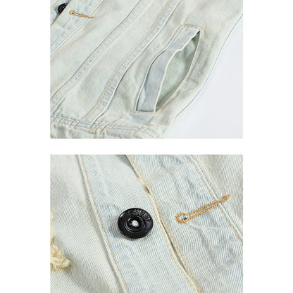 Badge-decorated Light Denim Vest