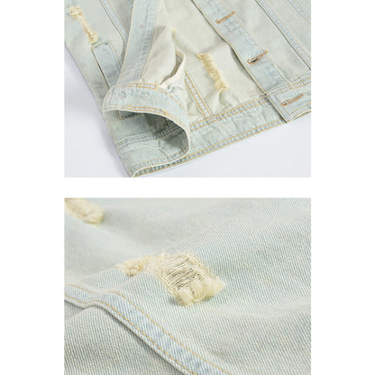Badge-decorated Light Denim Vest