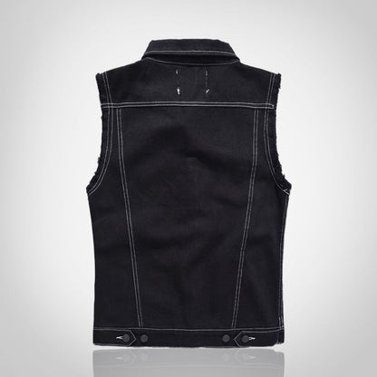Black Embroidered Patch Denim Vest