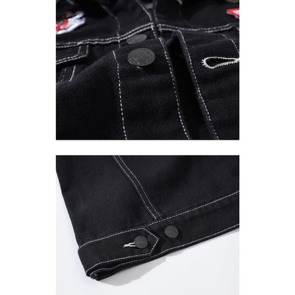 Black Embroidered Patch Denim Vest
