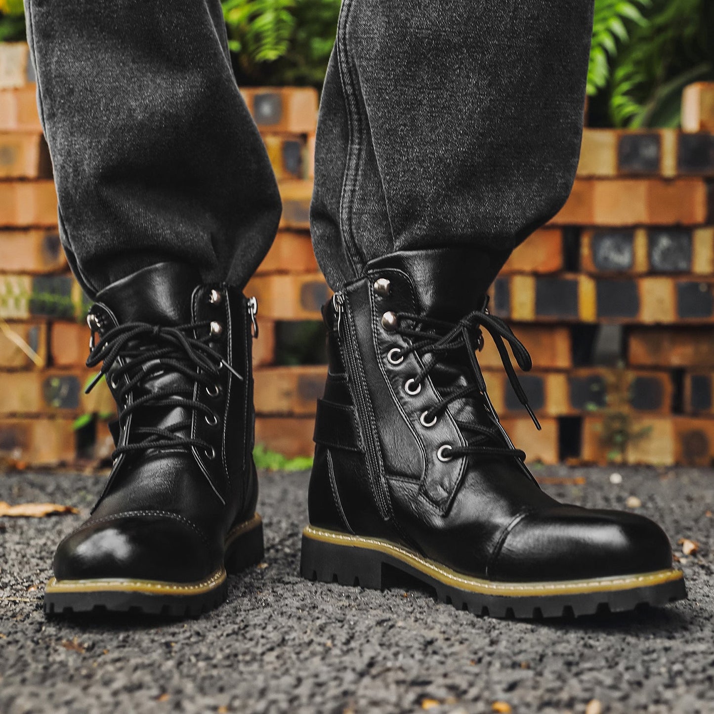 Men's Leather Two Zippers Motorcycle Boots