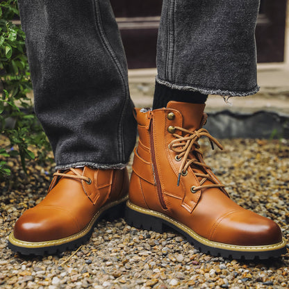 Men's Leather Two Zippers Motorcycle Boots
