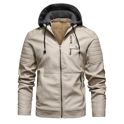 Men's Leather Coat with Removable Hood