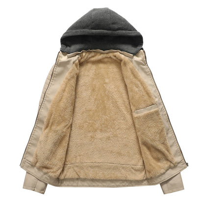Men's Leather Coat with Removable Hood