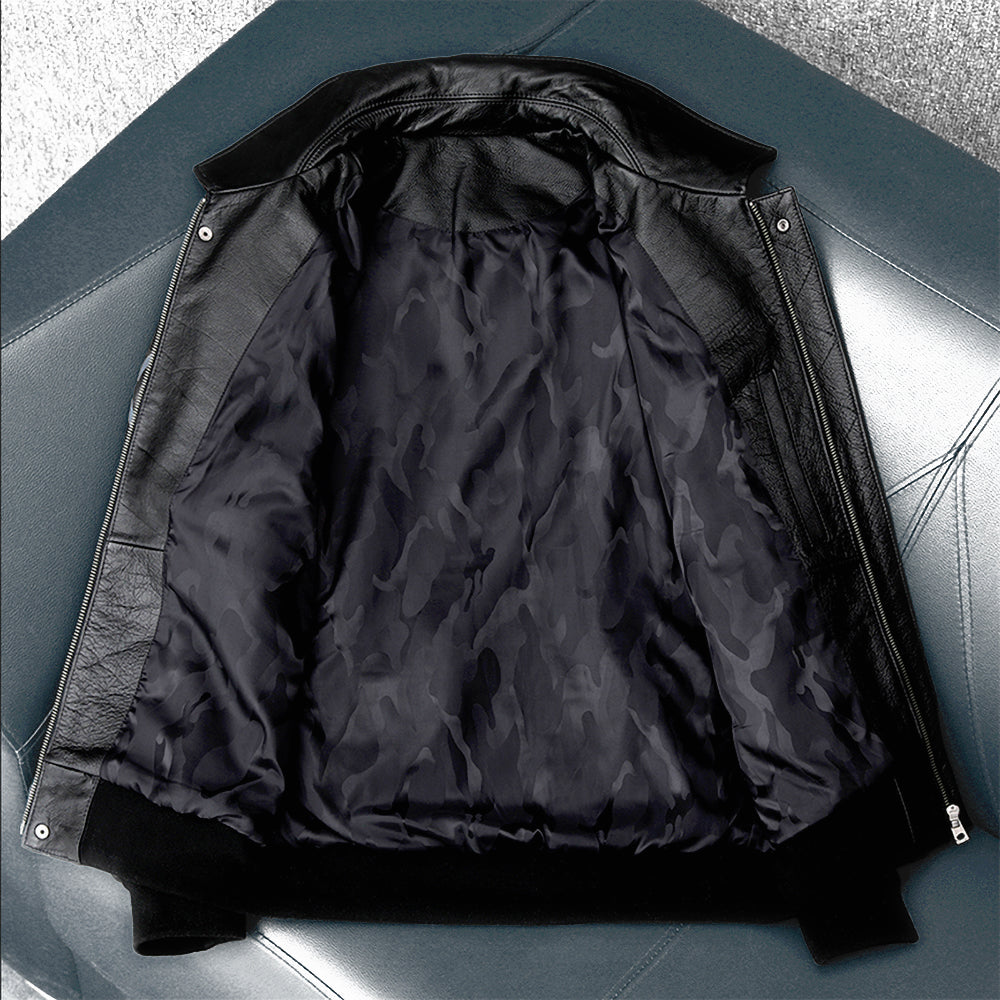 Men's Embroidered Bomber Flight Leather Jacket