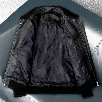 Men's Embroidered Bomber Flight Leather Jacket