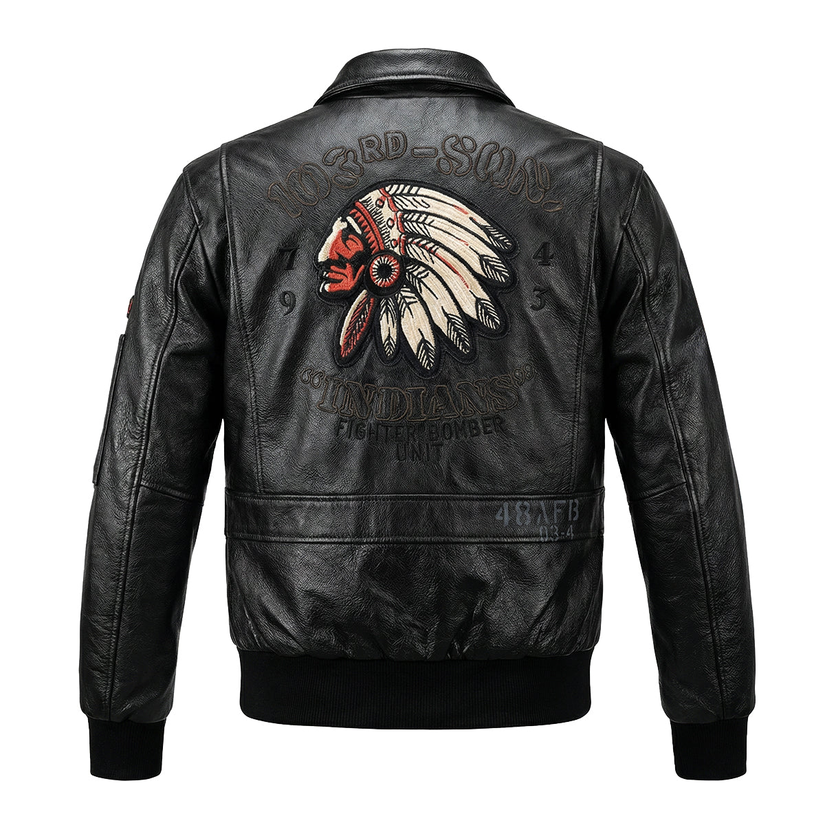 Men's Embroidered Bomber Flight Leather Jacket