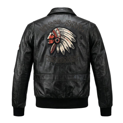 Men's Embroidered Bomber Flight Leather Jacket
