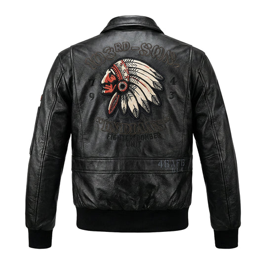 Men's Embroidered Bomber Flight Leather Jacket