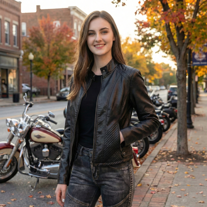 Women's Vegan Leather Moto Racer Jacket | Slim Fit