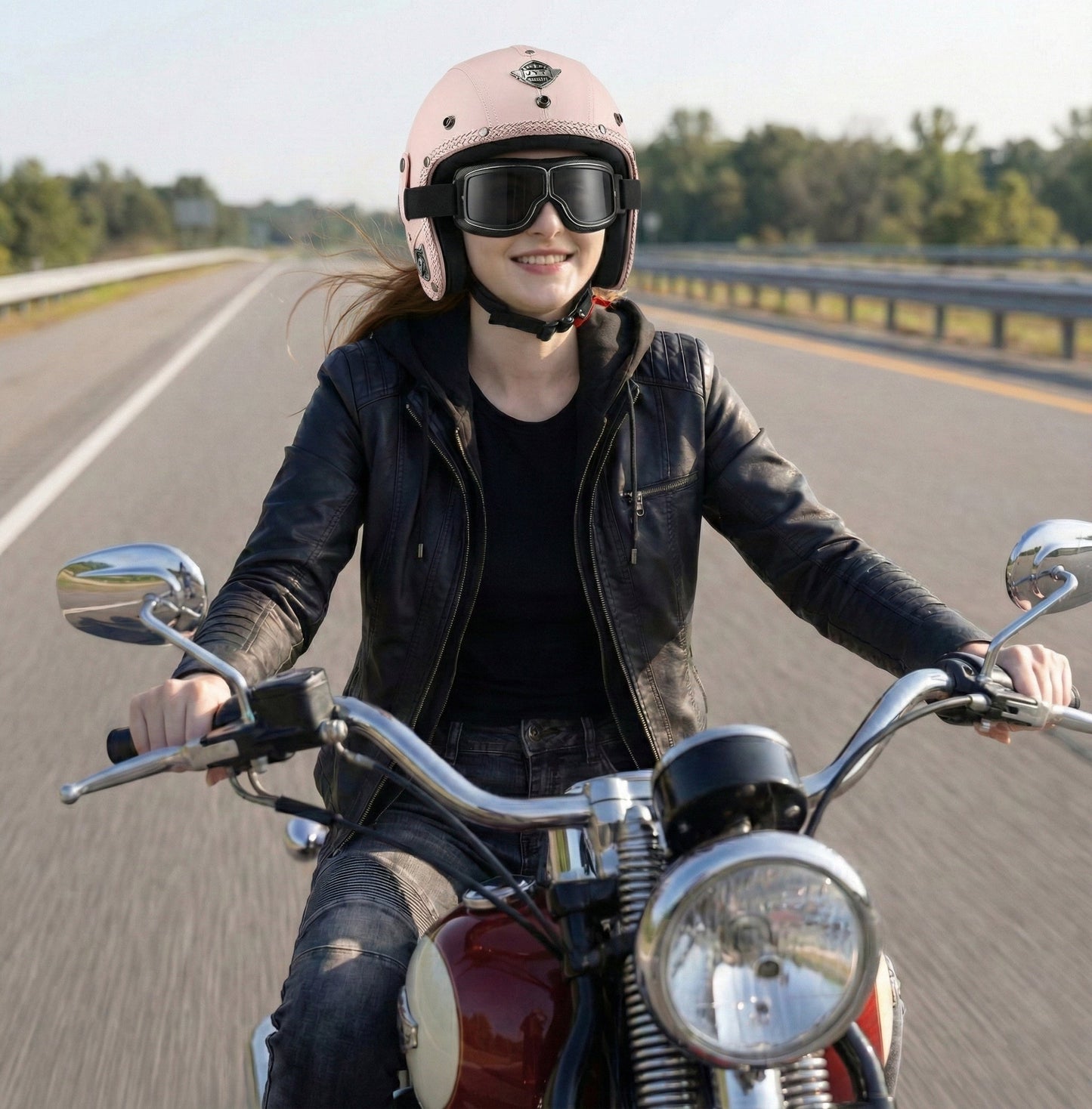 Vintage Braided Edge 3/4 Open Face Helmet - Pink