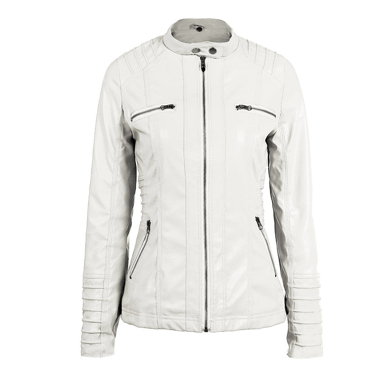 Women's Leather Moto Jacket with Hood
