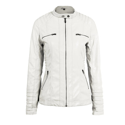 Women's Leather Moto Jacket with Hood