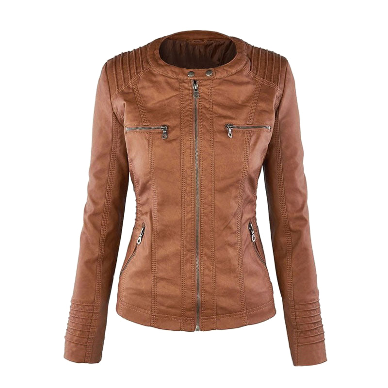 Women's Leather Moto Jacket with Hood