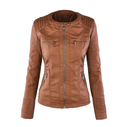 Women's Leather Moto Jacket with Hood