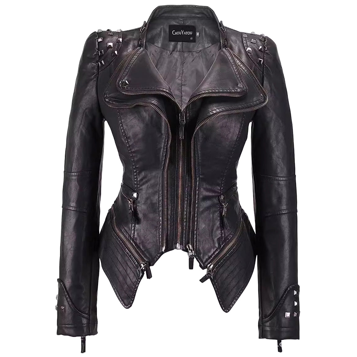 Women Slim Fit Rivet Leather Jacket