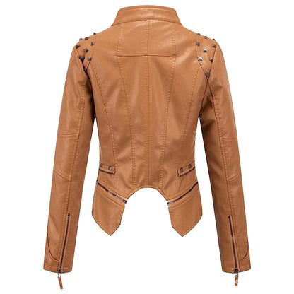 Women Slim Fit Rivet Leather Jacket