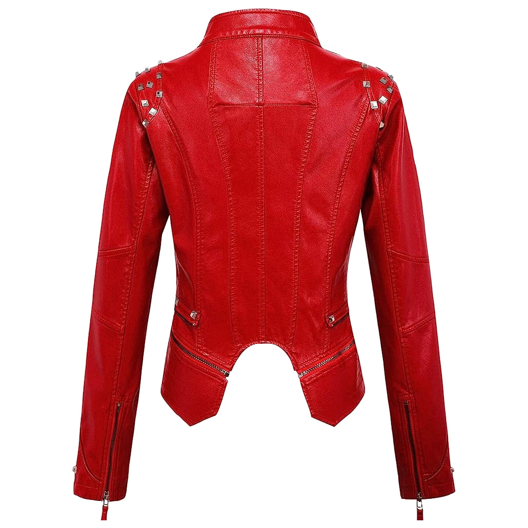 Women Slim Fit Rivet Leather Jacket