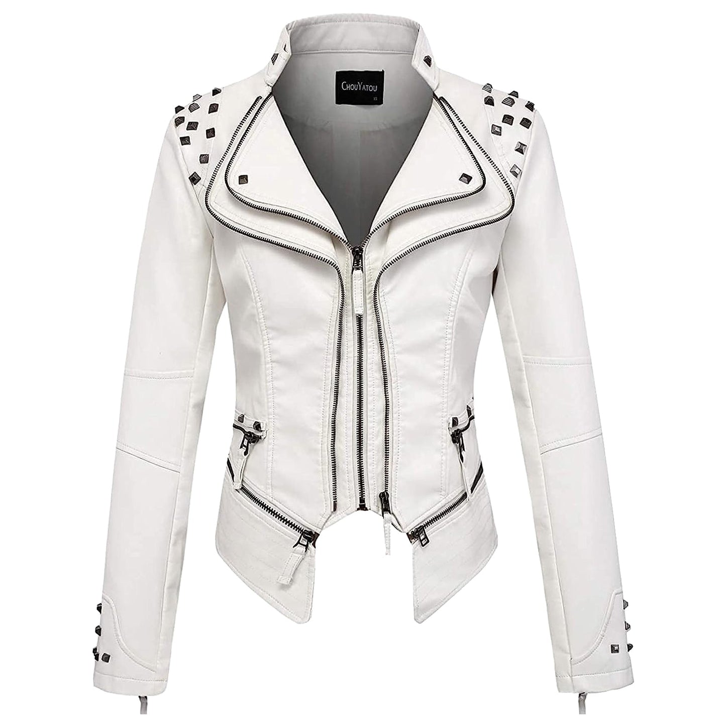 Women Slim Fit Rivet Leather Jacket