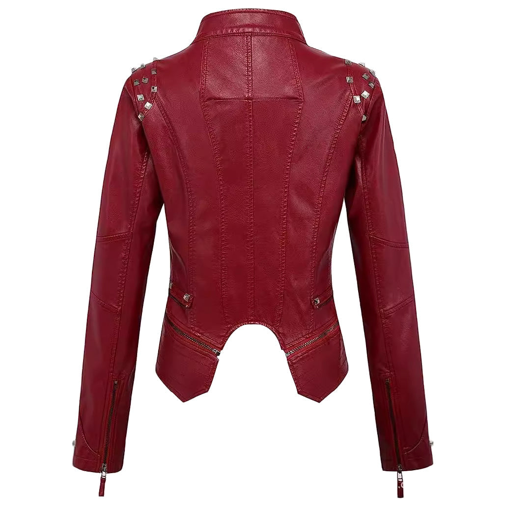 Women Slim Fit Rivet Leather Jacket
