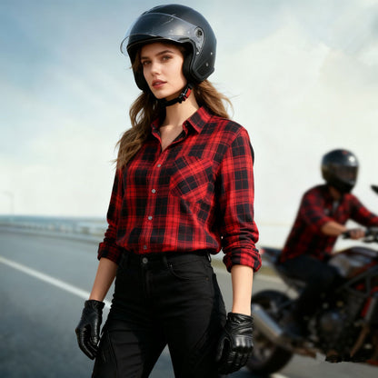 Women’s Plaid Motorcycle Riding Shirt with Armor
