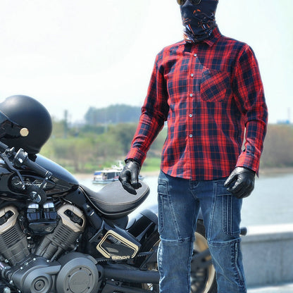 Men’s Plaid Motorcycle Riding Shirt with Armor